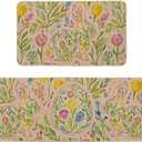 Artoid Mode Colorful Rabbit Bunny Egg Easter Kitchen Mats Set of 2, Spring Home Decor Low-Profile Kitchen Rugs for Floor - 17x29 and 17x47 Inch (Pink)