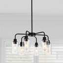 Black Chandelier | 6 Lights Farmhouse Chandeliers for Dining Room Light Fixtures Over Table | Hallway Lighting with Clear Glass Shade for Living Room | Kitchen | Entryway | Bedroom | Bathroom