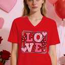 Valentines Shirts for Women V-Neck Valentine Day T-Shirt Love Tee Heart Tops (S)