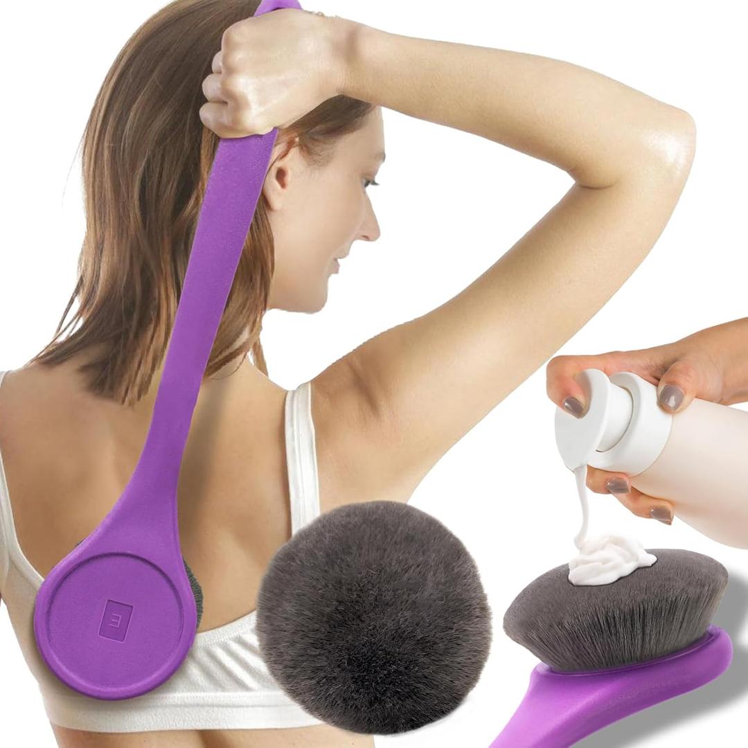 Lotion Applicator For Back, Feet, Long Handle Curved, Back Sunscreen Applicator for Kids, Women, Ultra Soft Bristles for Ultimate Comfy, Apply Cream Moisturizer, Self Tanner, Purple