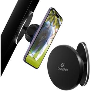 Cdd's Path Magnetic Golf Cart Phone Holder for iPhone 16 Pro Max Plus 15 14 13 12 Mini,MagSafe Phone Mount with N52 Strong Magnets Fit for EZGO/Club Car/Yamaha Golf Cart Accessories,Black Round