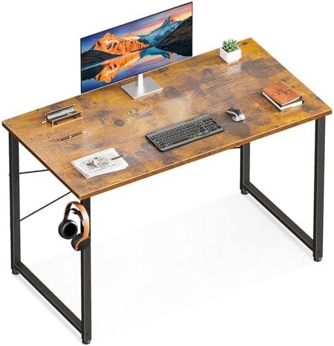ODK 40 Inches Computer Desk for Home Office, Office Table for Small Spaces, Writing Desk with Headphone Hooks, Rustic Brown