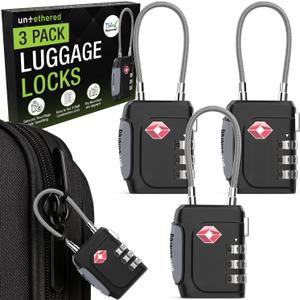 Untethered TSA Luggage Locks (3 Pack) Resettable 3-Digit Combination TSA Approved Travel Padlocks for Suitcases, Backpacks, Gym Bags & Checked Baggage (3 Pack | Black)