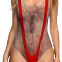 One Piece Swimsuits for Women Hairy Chest Bathing Suit Funny Novelty Fake Muscles Beachwear Borat Swimsuit (Medium)