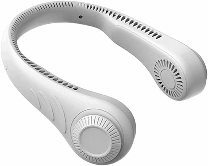 Portable Leafless Hanging Neck Fan, 360 Degree Lazy Neckband Fan 78 Surround Air Outlets USB 4000Mah Rechargeable Neck Fan，Motion Mute (Color : White)