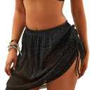 Bsubseach Sparkly Sarong Coverups for Women Wrap Skirt with Drawstring Sheer Swimsuit Cover Up Shiny Skirt M