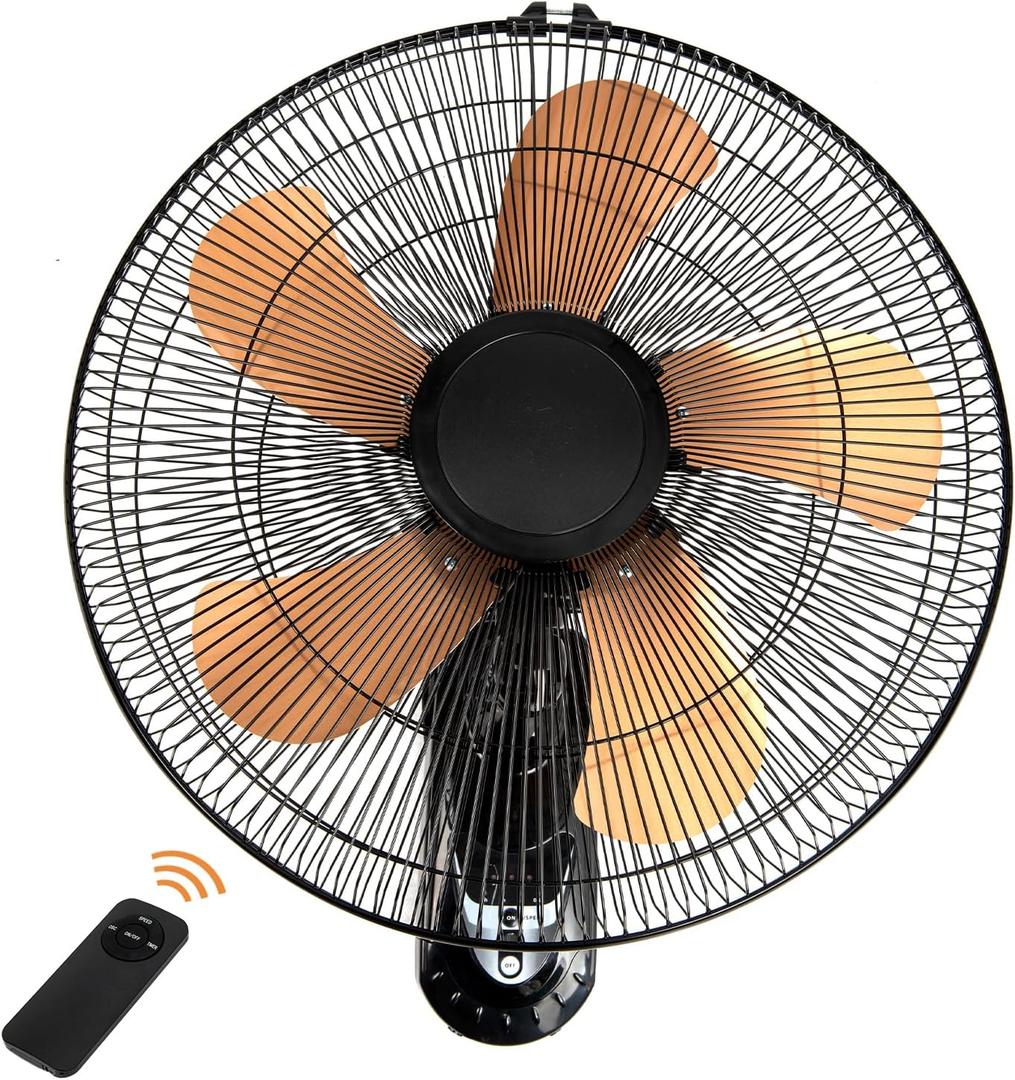 16 Inch Wall Mount Fan with Remote, 3-speed Wall Oscillating Quiet Fan with 5 Blades, Adjustable Tilt and Timing, High Velocity Wall-Mounted Fans for Bedroom, Gym, Office, Warehouse, Garage, Gold