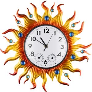 shumi Sun Outdoor Clock, Wall Clock with Temperature Waterproof, Silent Non-Ticking Outside Clocks for Patio Garden Pool Living Room Home
