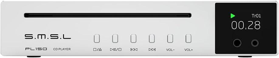 SMSL PL150 CD Player,Compatible with Standard CD,MP3 CD.Supports RCA,3.5mm+4.4mm Headphones,Optical,Coaxial Output Interface,CS43198 DAC Chip,Auitable for Laptops and Computers and Car (Silvery)