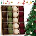 DazSpirit 20-Pack Flocked Velvet Christmas Ball Ornaments, 3.15"/8cm Decorative Hanging Baubles, Shatterproof Plastic Holiday Home Decoration Balls for Xmas Tree, Wreath, Garland, Mixed Color