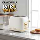 2-Slice Toaster, Wide Slots, 7 Bread Shade Settings, Stainless Steel, Bagel, Cancel, and Defrost Functions, Removable Crumb Tray, Retro Style Toaster, Matte White and Gold