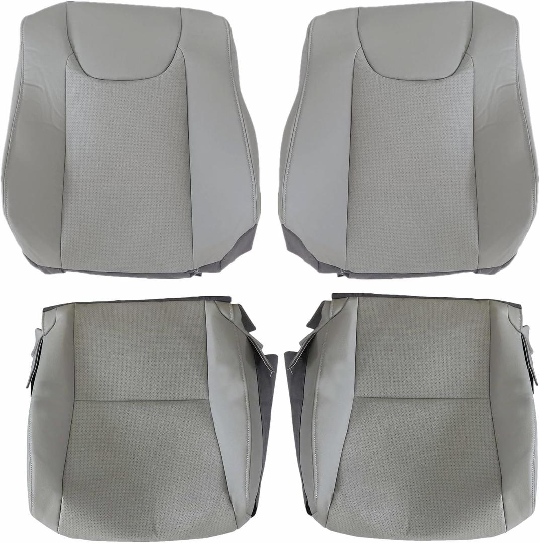 GXARTS Driver & Passenger Side Bottom & Top Lean Back Perforated Seat Cover Microfiber Leather Gray Compatible with Lexus RX 350 2010 2011 2012 2013 2014 2015