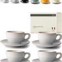 KIVY Cappuccino cups set [4x 8oz] - Thick-walled stoneware cappuccino cup set for latte art - Cappuccino coffee cups - Tazas de cafe - Latte cups - Ceramic latte art cup and saucer set of 4 - Grey