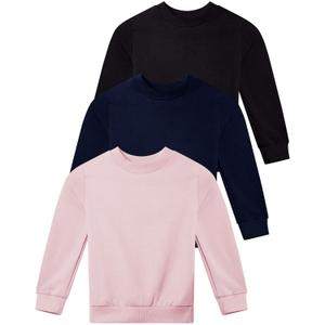 Real Essentials 3-Pack: Girls Ultra-Soft & Warm Long Sleeve Fleece Crew Neck Pullover Sweatshirt (Medium, Set 1)