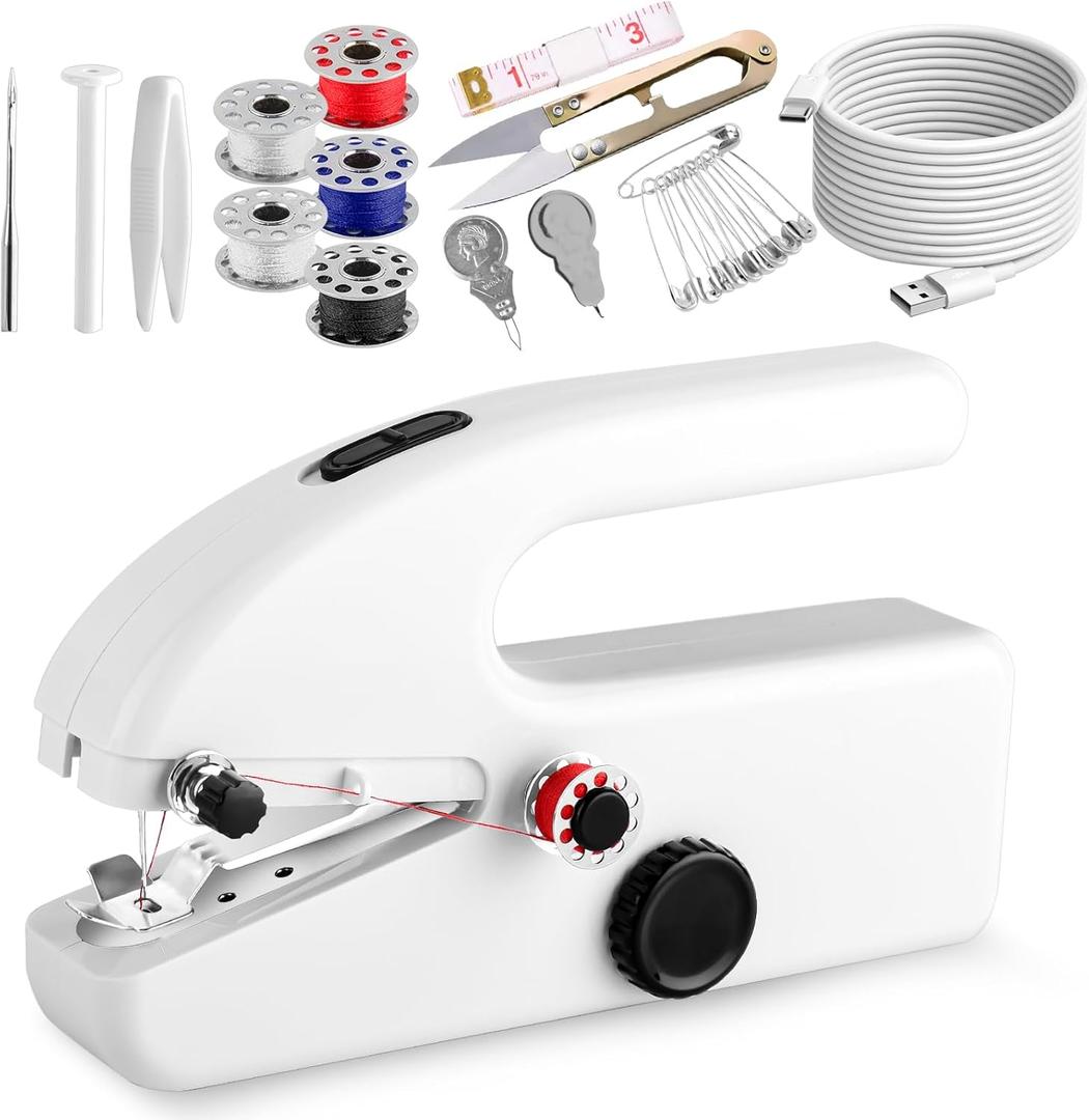 Upgraded Portable Mini Sewing Machine - USB C Cable, Quick Sewing for DIY, Fabrics, Clothes, Home & Travel (2 Power Modes)
