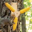 LemonRoad Squirrel Feeder for Outside, Squirrel Spinner Corn Cob Holder with 3 Ears, Wooden Chipmunk Feeder No Corn (Beige)