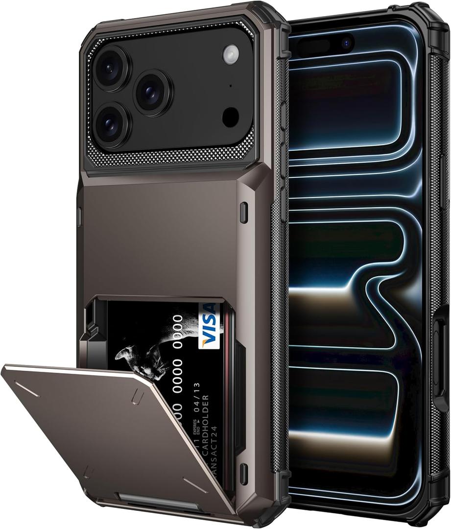 Vofolen for iPhone 17 Pro Max Case Wallet with Card Holder Dual Layer Heavy Duty Shockproof Drop Protection Hidden Flip 4-Card Slots Pocket Phone Cover for Women Men, 6.9 Inch Gun Metal