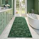 Dark Green 2x6 Runner Rug for Hallways Bed Side Kitchen, Boho Washable Distressed Low-Pile Floor Entryway Long Bathroom Mat, Non-Slip Laundry Room Washstand Front Carpet Green 24x72 Inch