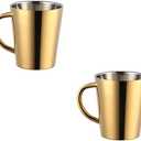 Buyer Star 10 Oz Stainless Steel Double Wall Cups Set of 2, Espresso Coffee Mugs for Men & Women, Camping Cups with Handles, Gold