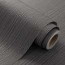 FUKU MON Black Grasscloth Fabric Wallpaper 24" X 394" Textured Thick Linen Classic Neutral Grassweave Contact Paper for Walls Cabinets Bedroom Counter Top Liners Fireplace