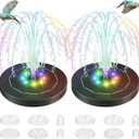 Saillong 2 Pack 5W Solar Bird Bath Fountain Pump with Colorful LED Lights, Battery and Solar Powered Bird Bath Water Fountains with 6 Nozzles, Floating Fountain Pump for Bird Bath Garden, Pond