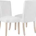 HomePop Scalloped Detail Dining Chair|Upholstered Parsons Dining Chairs |Decorative Home Furniture, Cream Textured Woven (Set of 2)