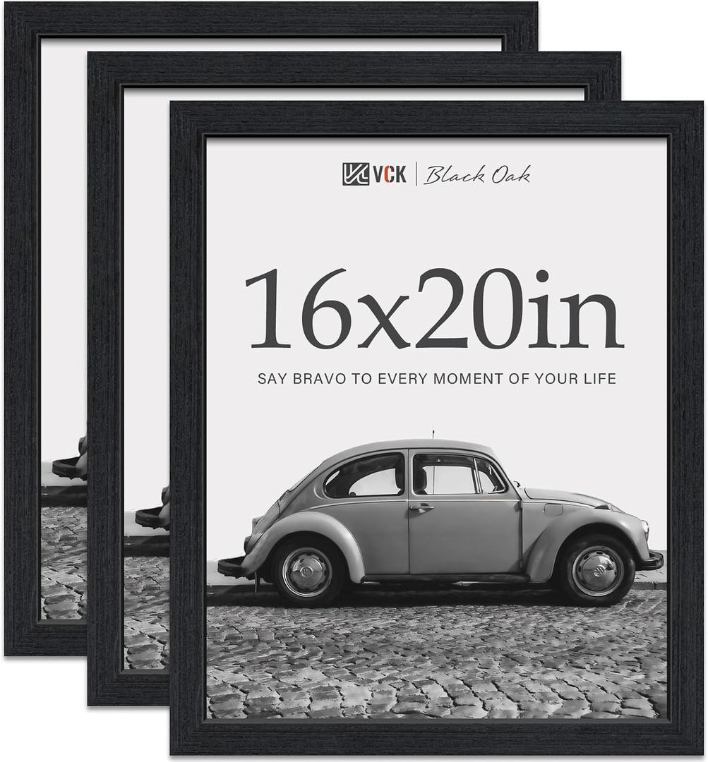 16x20 Picture Frames 3 Pack, Black Oak Wood Wide Border, for Poster