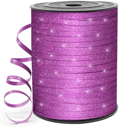 HimBen 500 Yards 3/16" Glitter Curling Ribbon Purple, Balloon String Curly Ribbon 1 Roll for Gift Wrapping, Birthday Wedding Party Festival Decoration, Baby Shower, Art Crafts, Florist Flowers 2PCS