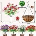 2 Pack Artfiticial Hanging Flowers Baskets for Outdoors, UV Resistant Faux Hanging Plants, 24 Pcs Fake Silk Flowers for Patio Garden Front Porch Balcony Decor (Mix 4 Colors)