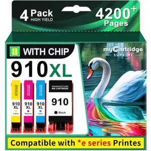 910XL Ink Cartridges for HP Printers Replacement for HP 910 Ink HP 910XL Ink Cartridges Combo Pack for HP 910 Work with OfficeJet Pro 8015e 8025e 8020e 8015 8020 8028e 8035e 8010e Printer(4 Pack)