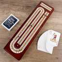 Juegoal Upgrade Wood Cribbage Board Game Set, Solid Wooden Continuous 3 Track Board with Larger Storage Area, 9 Metal Pegs and 2 Decks of Playing Cards, Travel Portable Cribbage Game Sets