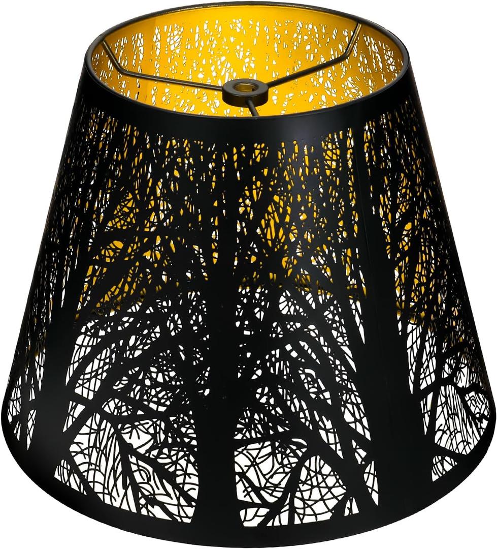 Small Lamp Shade, ALUCSET Barrel Metal Lampshade with Pattern of Trees for Table Lamp and Floor Light, Top Diameter 6 X Bottom Diameter 10 X Height 7.5 Spider (Metal Black/Gold)