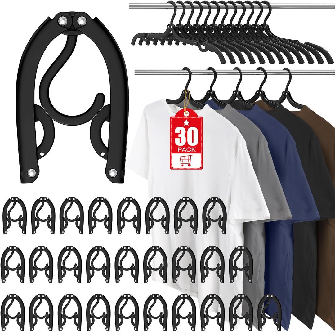 30 Pcs Travel Hangers Portable Foldable Travel Hanger Organizer, Plastic Travel Accessories Essentials Clothes Drying Rack Folding Hangers for Traveling Camping Flying RV Cruises Suitcase, Black (30 Pack, Black)
