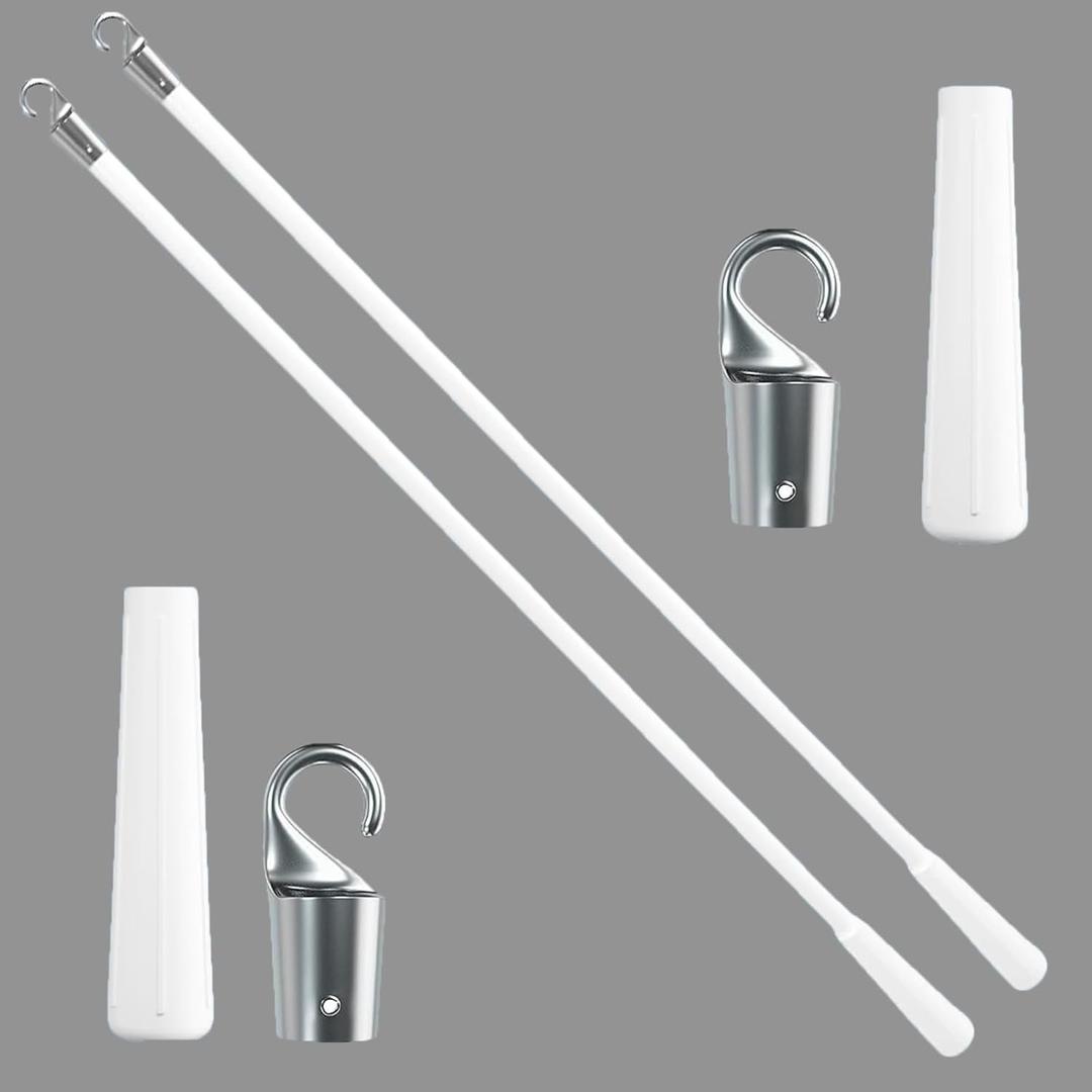 2-Pack 48 Inch White Fiberglass Vertical Blind Wand Replacement Durable Tilt Control Rod with Hook & Handle Replacement Parts for Vertical Blinds & Window Shades