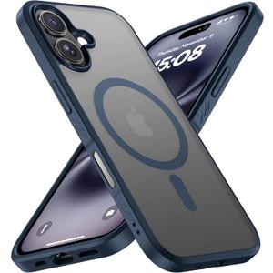 CellEver Strong Magnetic for iPhone 16 Case with Camera Control Capture Button [Camera Protection] [Military Drop Protection] [Compatible with MagSafe] Slim Translucent Matte Cover, Navy Blue