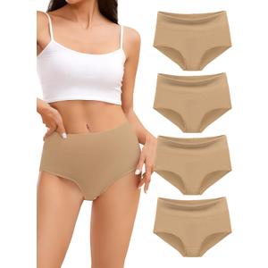 voenxe Cotton Underwear for Women,High Waisted Ladies Panties,Breathable Soft Full Coverage Briefs,Comfy Underpants,4 Pack (Small, Nude)