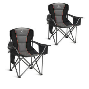 ALPHA CAMP Oversized Camping Folding Chair, Heavy Duty Support 450 LBS Steel Frame Collapsible Padded Arm Chair with Cup Holder Quad Lumbar Back, Portable for Outdoor