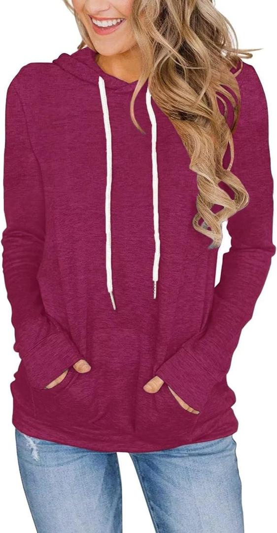 Women's Long Sleeve Hoodies Tops Lightweight Hooded Sweatshirts Pullover Casual Tunic Shirts with Pocket (Medium)