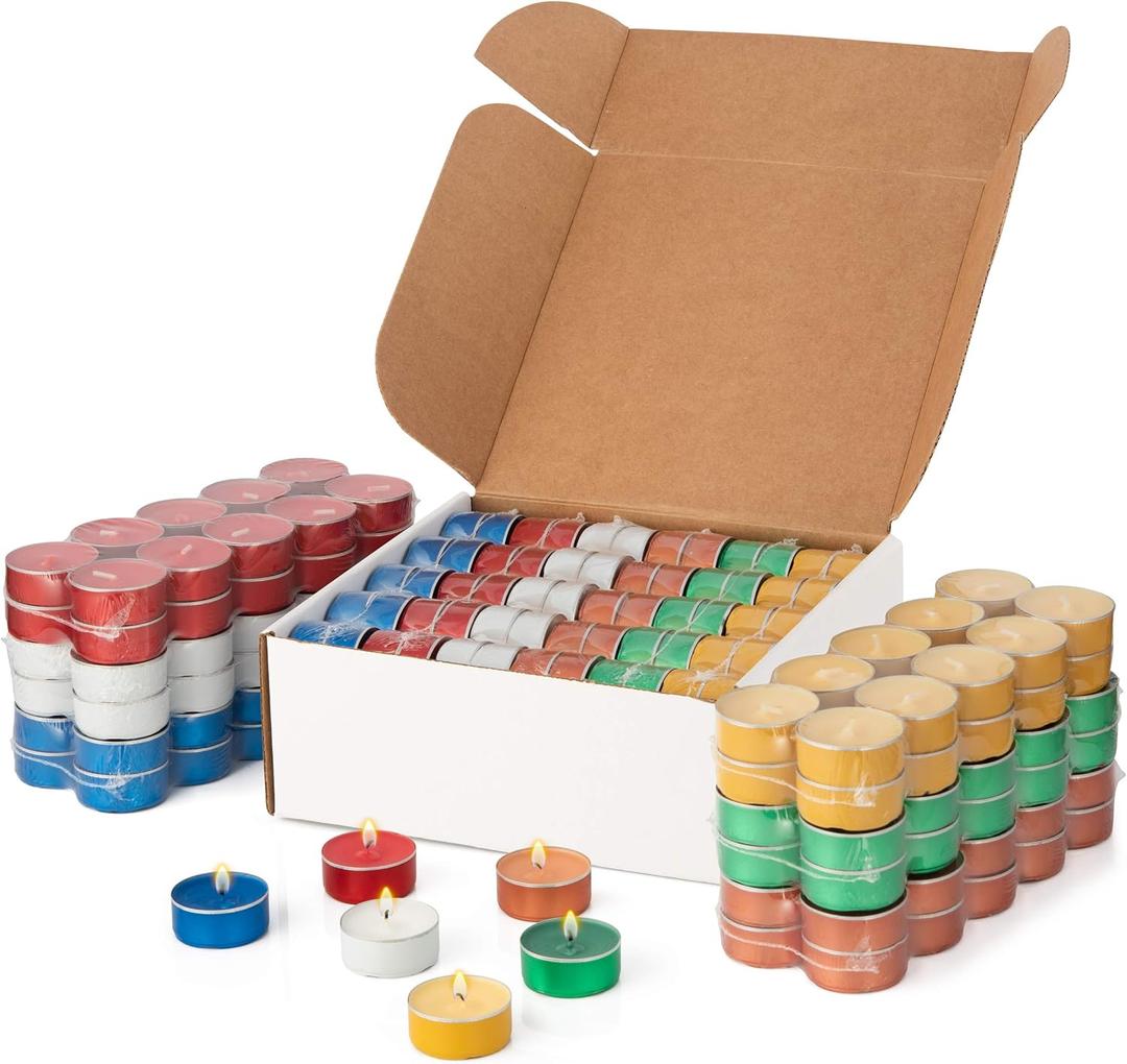 Tealight Candles Bulk Unscented in Colored Aluminum Cups Color Wax for Holiday, Party, Wedding and Home Decoration (Red|Green|Blue|Yellow|Orange|White 120pc)