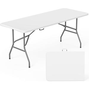 FDW | 6FT Folding Table | White | Portable Plastic Table, 6 FT 70"x28"