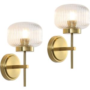 Gold Wall Sconces Set of Two Upward or Downward Hardwired Wall Light Fixtures with Globe Glass Modern Wall Lights for Living Room Bedroom Mirror Hallway (2 Pack)