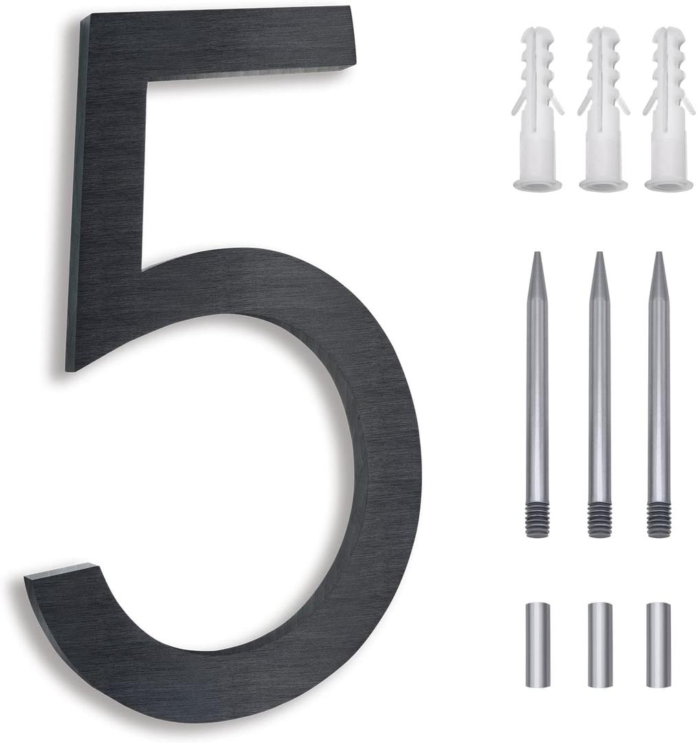 8 Inch Black house numbers, Modern Address Numbers For Houses Street Black Large House Numbers For Outside Door Numbers For House Numbers For Address On House Floating Flush Mount Aluminum Black Number 5
