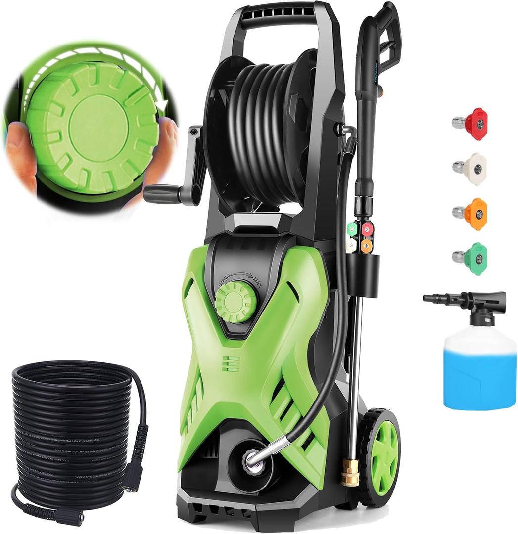 5000 PSI Adjustable Pressure Washer 2.8GPM Electric Power Washer with 33ft Pressure Hose, 4 Nozzle and Foam Cannon, Powerwashers for Home, Cars, Pressure Setting Range (2500-5000PSI) Green