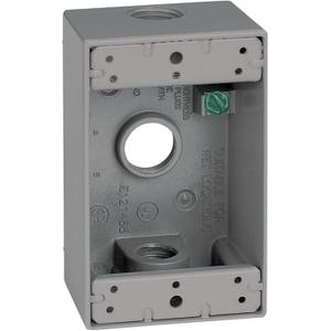 14250 Metal Electrical Outlet Box, Weatherproof, Easy Mount Plug and Receptacle Protector, Gray, (3) 1/2-Inch Holes, 1 Gang Box