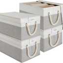 LoforHoney Home Fabric Storage Bins with Lids for Organizing, Foldable Closet Storage Boxes for Shelves, Clothes Baskets with Cotton Rope Handles, Large, Beige & Gray, 4-Pack