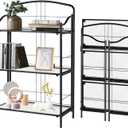 No Assembly Bookshelves, 3 Tier Classic Black Folding Book Shelf, Foldable Bookcase with Glass Shelf, Small Collapsible Display Case Storage Organizer for Bedroom, Living Room