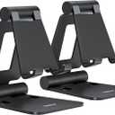 Nulaxy 2 Pack Dual Folding Cell Phone Stand, Fully Adjustable Foldable Desktop Phone Holder Cradle Dock Compatible with iPhone 17 16 15 14 13 12 Pro Max Xs Xr X 8, All Phones, Black
