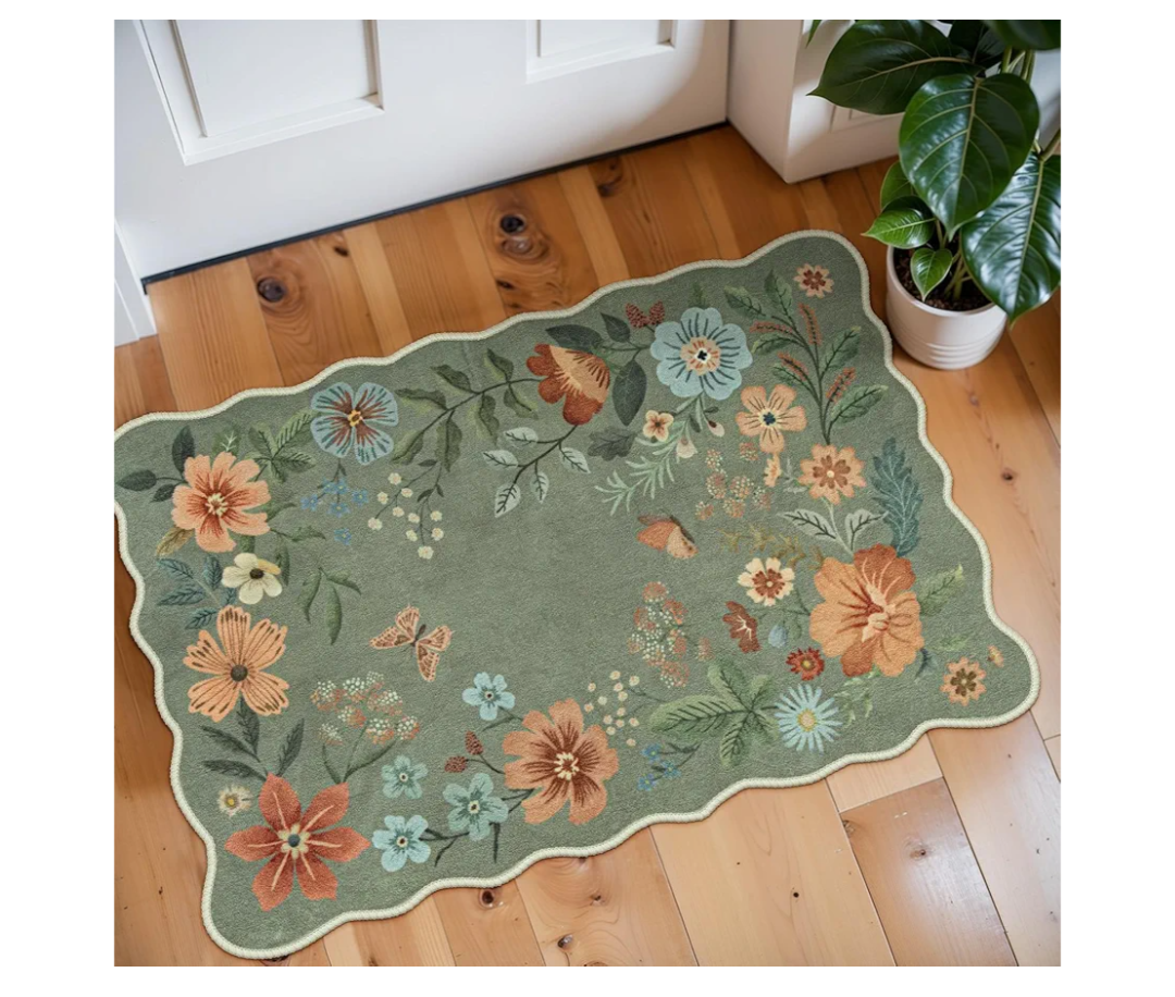 Lahome Floral Rugs for Entryway, 2X3 Washable Kitchen Rugs Ultra-Thin Soft Rug, Non Slip Indoor Door Mat Stain Resistant Boho Small Low-Pile Throw Carpet for Bathroom Bedroom (2x3ft, Green)