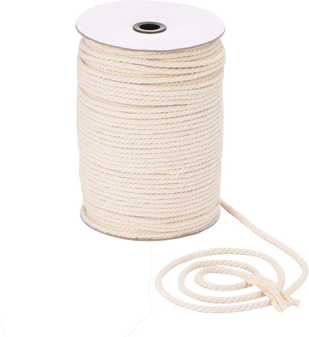 Macrame Cord 5mm x 164yd | 100% Natual Cotton Macrame Rope | 3 Strand Twisted Cotton Cord for Handmade Plant Hanger Wall Hanging Craft Making (Creamy)