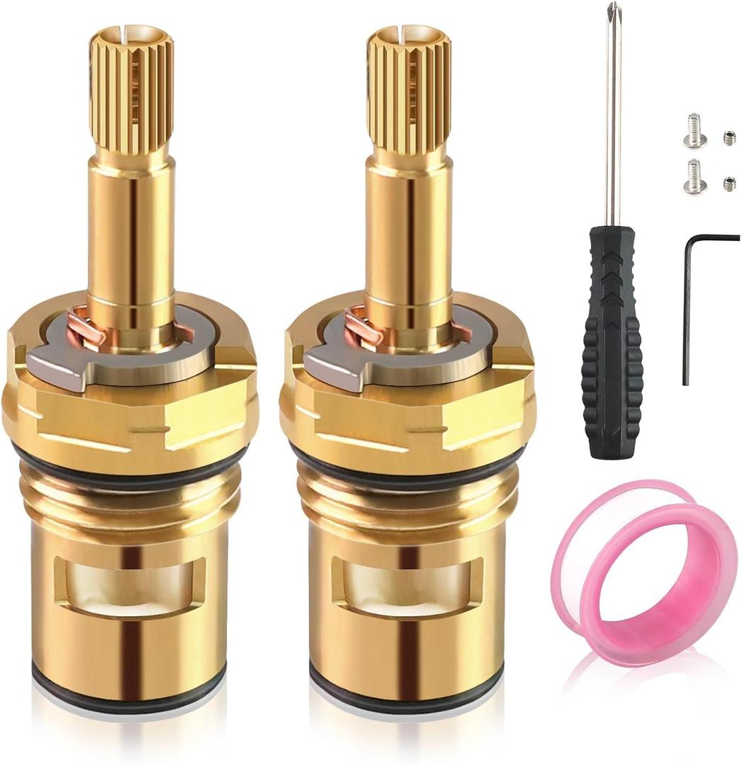 2 Sets Faucet Valves Faucet Cartridge with American Standard 994053-0070a or 994053-0070a/H Bathroom Kitchen Bathtub Faucet Stem Replacement, Brass, 4z-24h Hot and Cold Replacement Stem